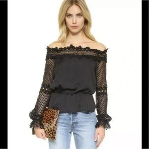 Style Mafia Black Lace Off Shoulder Long Sleeved Ejerz Top Black Sz. S